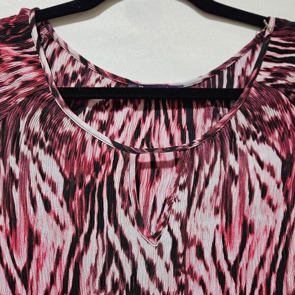 ROAMAN'S PINK BLACK WHITE PATTERN ¾ LENGTH SLEEVE BODICE KEYHOLE TUNIC  30W - Picture 2 of 4